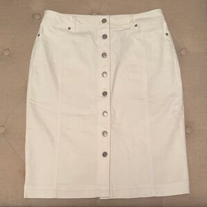 Talbots White Button-Front Denim Skirt